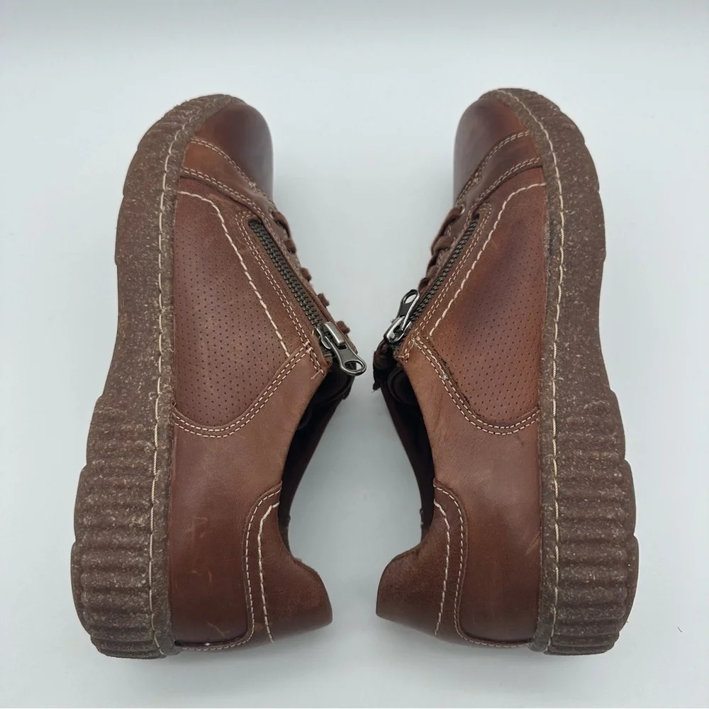 Clarks Brown Leather Oxfords with Zipper Detail